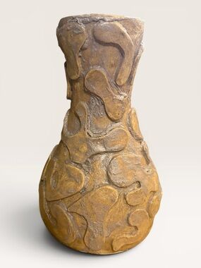 Vintage Studio Pottery Earthenware Vase With Raised Scrollwork Design